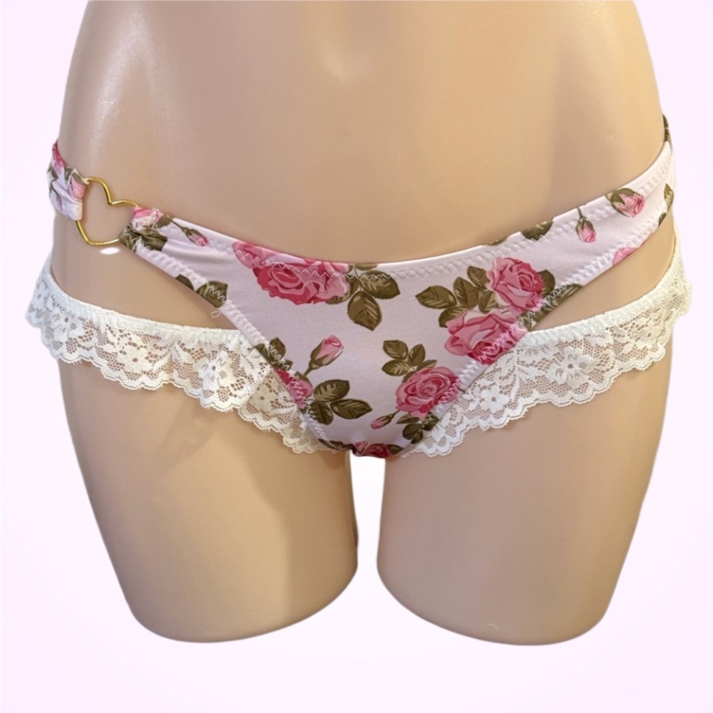 Floral Lace Trim Hipster Panty - White & Pink Rose